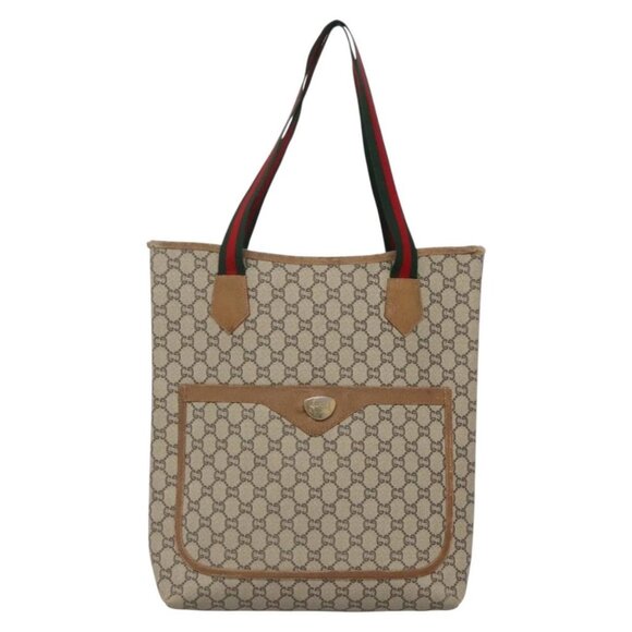 GUCCI GG Plus Supreme Web Sherry Line Tote Bag PVC Beige Gold Auth BA5355 - Picture 12 of 15